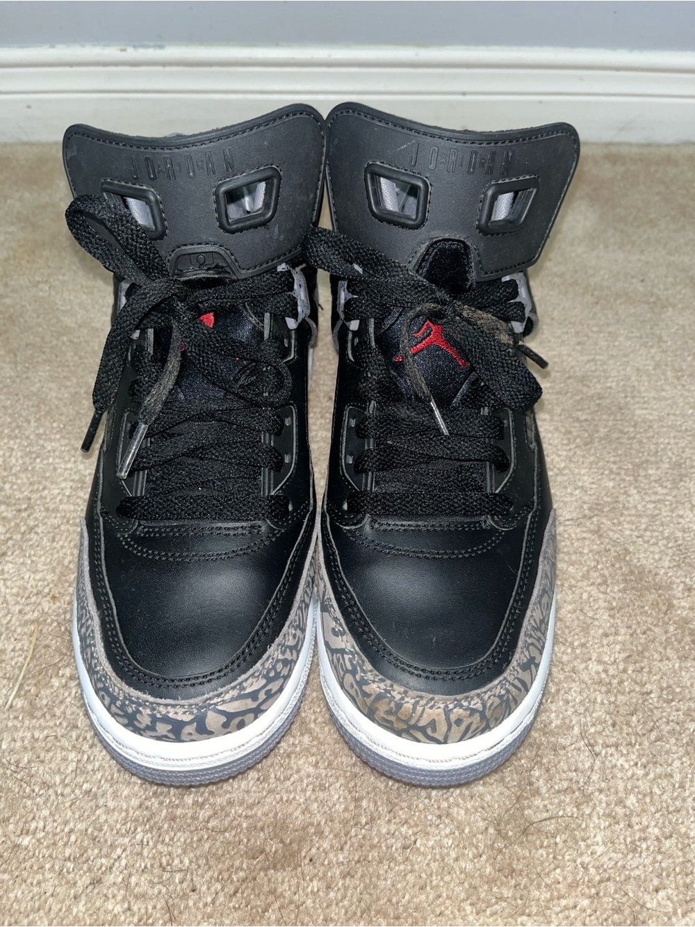 Jordan Black with Gray Elephant Print and Red Jumpman Sneakers